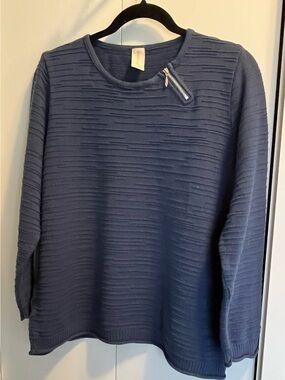 Textured Navy Zip Accent Sweater